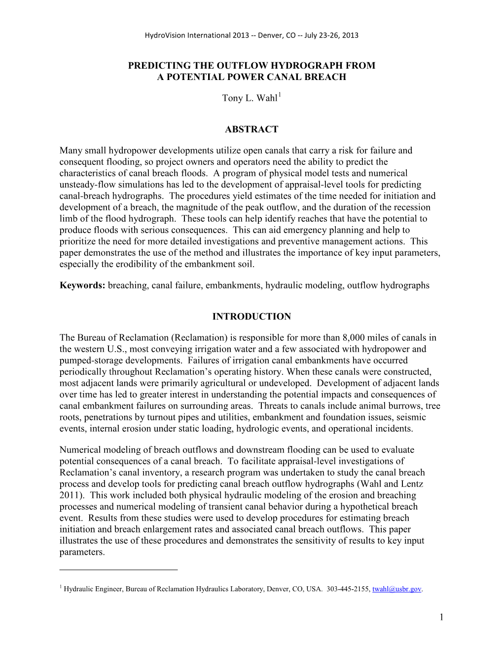 1 Predicting the Outflow Hydrograph from A