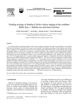 Feeding Ecology of Dunlins Calidris Alpina Staging in the Southern Baltic Sea, 1