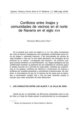 Conflictos Entre Linajes Y Comunidades De Vecinos En El Norte De Navarra En El Siglo Xvii