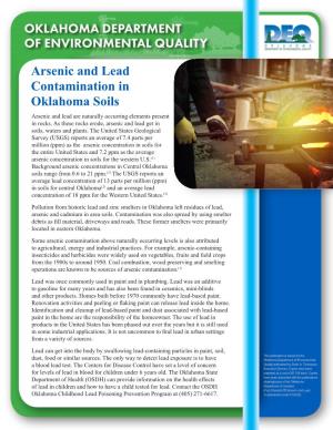 Arsenic and Lead Contamination in Oklahoma Soils Arsenic and Lead Are Naturally Occurring Elements Present in Rocks