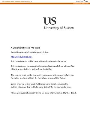 A University of Sussex Phd Thesis Available Online Via Sussex