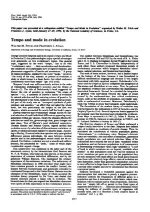 Tempo and Mode in Evolution WALTER M
