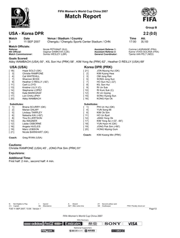 Korea DPR 2:2 (0:0) Match Date Venue / Stadium / Country Time Att