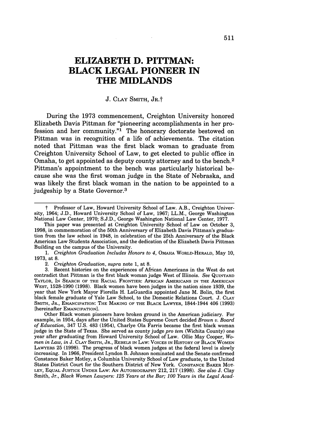 Elizabeth D. Pittman: Black Legal Pioneer in the Midlands