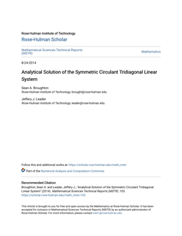Analytical Solution of the Symmetric Circulant Tridiagonal Linear System
