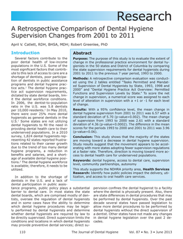 Research a Retrospective Comparison of Dental Hygiene Supervision Changes from 2001 to 2011