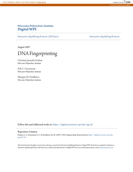 DNA Fingerprinting Christine Jeanette Feulner Worcester Polytechnic Institute