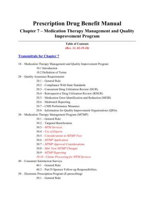 Prescription Drug Benefit Manual Chapter 7 – Medication Therapy Management and Quality Improvement Program