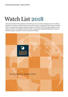 Watch List 2018 How to Prevent, Resolve Or Better Manage Deadly Conflict