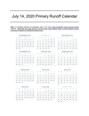 July 14, 2020 Primary Runoff Calendar