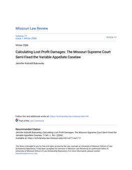 Calculating Lost Profit Damages: the Missouri Supreme Court Semi-Fixed the Variable Appellate Caselaw