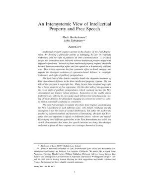 An Intersystemic View of Intellectual Property and Free Speech