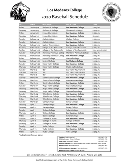 Los Medanos College 2020 Baseball Schedule