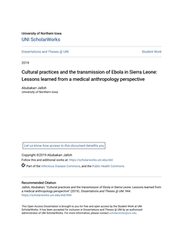 Cultural Practices and the Transmission of Ebola in Sierra Leone: Lessons Learned from a Medical Anthropology Perspective