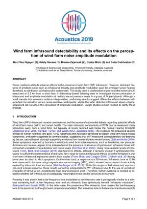 Wind Farm Infrasound Detectability and Its Effects on the Percep- Tion of Wind Farm Noise Amplitude Modulation