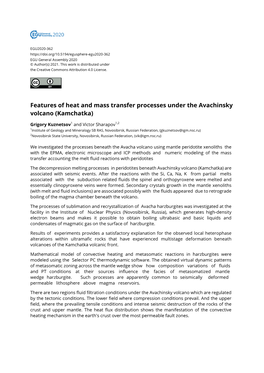 Features of Heat and Mass Transfer Processes Under the Avachinsky Volcano (Kamchatka)