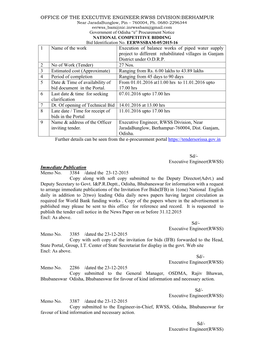 OFFICE of the EXECUTIVE ENGINEER:RWSS DIVISION:BERHAMPUR Near Jaradabunglow, Pin – 760004, Ph