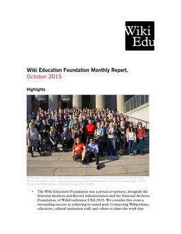 Wiki Education Foundation Monthly Report, October 2015
