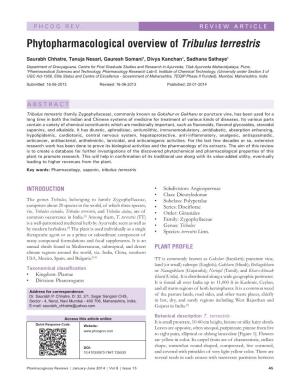 Phytopharmacological Overview of Tribulus Terrestris