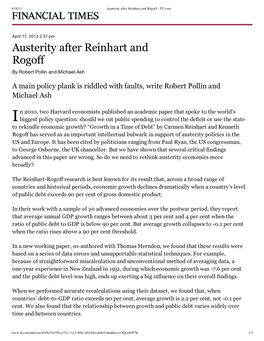 Austerity After Reinhart and Rogoff - FT.Com