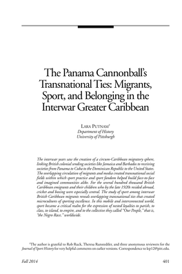 The Panama Cannonball's Transnational Ties: Migrants, Sport