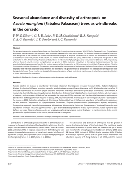 Seasonal Abundance and Diversity of Arthropods on Acacia Mangium (Fabales: Fabaceae) Trees As Windbreaks in the Cerrado F