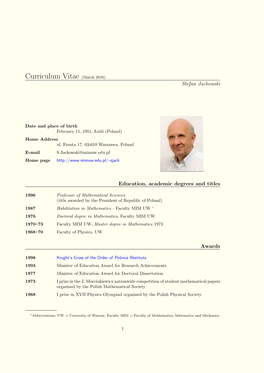 Curriculum Vitae (March 2016) Stefan Jackowski