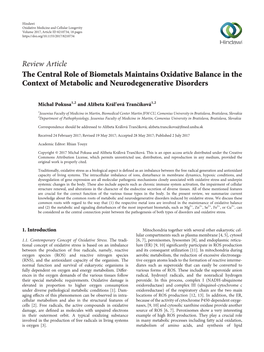 The Central Role of Biometals Maintains Oxidative Balance in the Context of Metabolic and Neurodegenerative Disorders