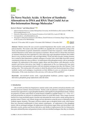 De Novo Nucleic Acids: a Review of Synthetic Alternatives to DNA and RNA That Could Act As † Bio-Information Storage Molecules