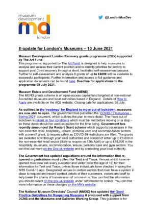 News Update for London's Museums