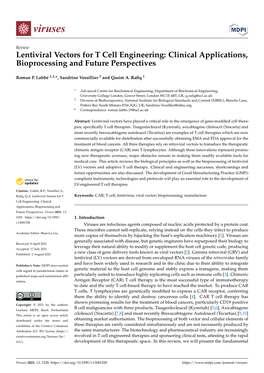 Lentiviral Vectors for T Cell Engineering: Clinical Applications, Bioprocessing and Future Perspectives