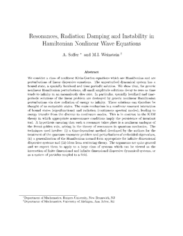 Resonances, Radiation Damping and Instability in Hamiltonian Nonlinear