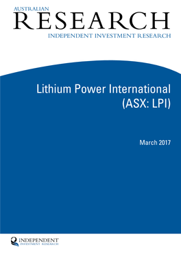 Lithium Power International (ASX: LPI)