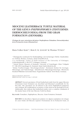 Miocene Leatherback Turtle Material of the Genus Psephophorus (Testudines: Dermochelyoidea) from the Gram Formation (Denmark)