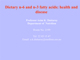 Omega 3 Fatty Acids and Health