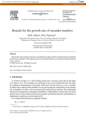 Bounds for the Growth Rate of Meander Numbers M.H