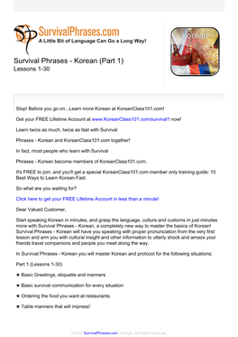 Korean (Part 1) Lessons 1-30