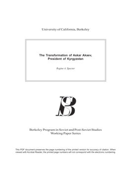 "The Transformation of Askar Akaev, President of Kyrgyzstan" by R