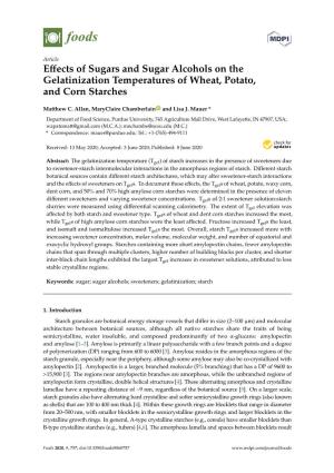 Effects of Sugars and Sugar Alcohols on the Gelatinization Temperatures of Wheat, Potato, and Corn Starches