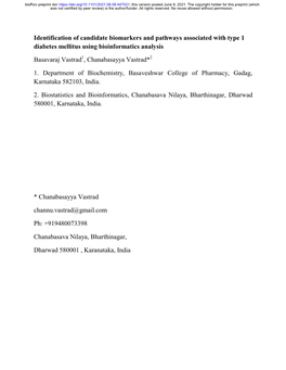 Identification of Candidate Biomarkers and Pathways Associated with Type 1 Diabetes Mellitus Using Bioinformatics Analysis