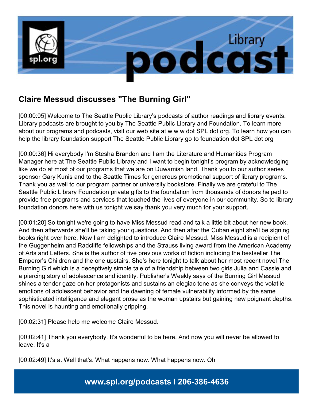 Claire Messud Discusses "The Burning Girl"