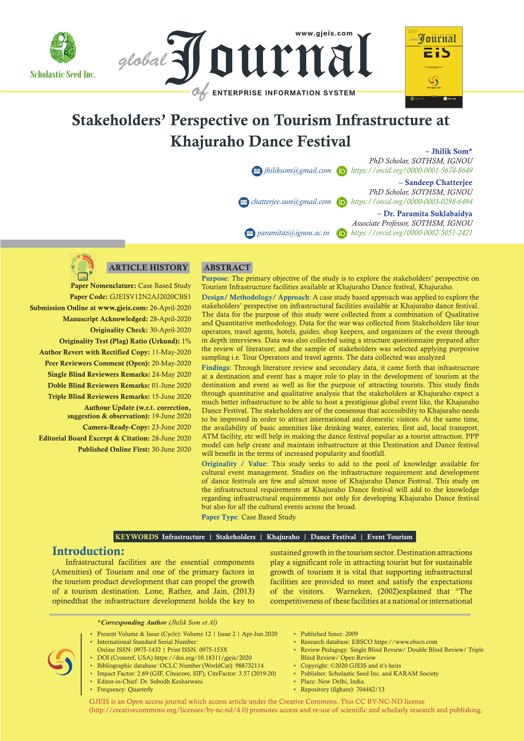 Stakeholders' Perspective on Tourism Infrastructure at Khajuraho Dance