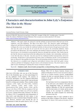 Characters and Characterization in John Lyly's Endymion: the Man In