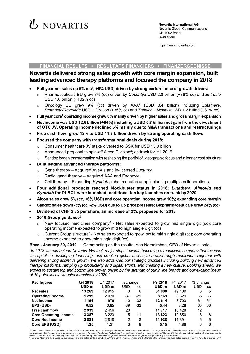 Q4 2018 Media Release