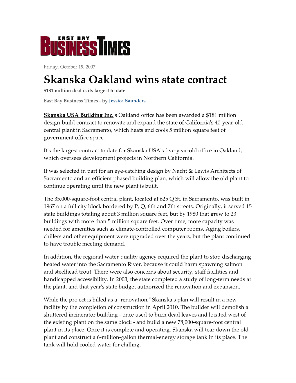 Skanska Oakland Wins State Contract