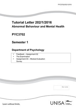 Tutorial Letter 202/1/2016 Abnormal Behaviour and Mental Health
