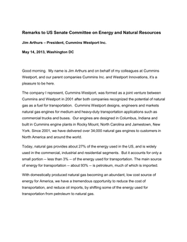 Remarks to US Senate Committee on Energy and Natural Resources