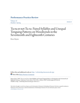 Paired Syllables and Unequal Tonguing Patterns on Woodwinds in the Seventeenth and Eighteenth Centuries Bruce Haynes