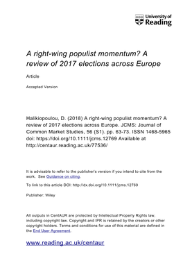 A Right-Wing Populist Momentum? a Review of 2017 Elections Across Europe