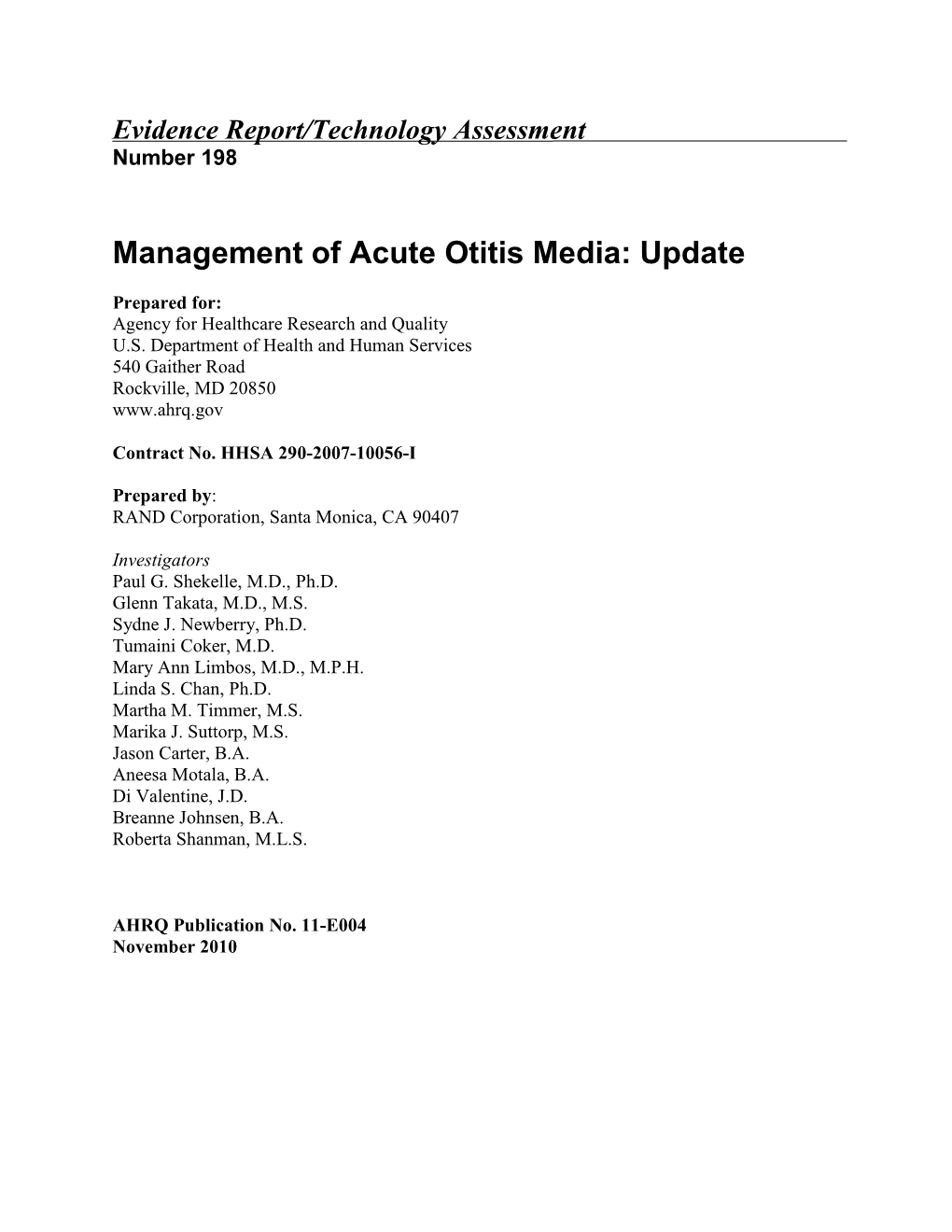 Management of Acute Otitis Media: Update